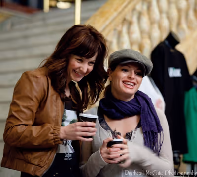 Chandra Lee Schwartz and Jackie Burns pose outside The Canon Photo